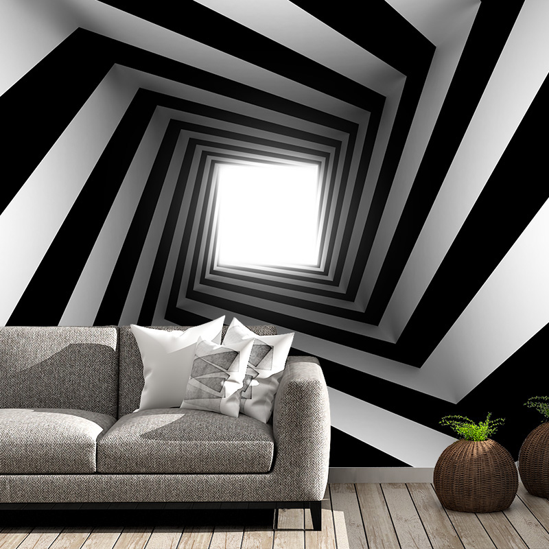 Foto tapeta Crno-beli spiralni tunel na zidu